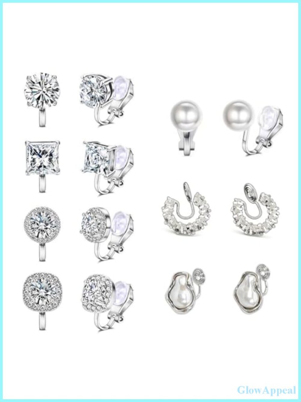 7 Pairs Clip On Earrings Set Women Non Pierced Hypoallergenic Cubic Zirconia